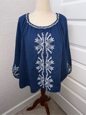 Liverpool Los Angeles Floral Print Embroidered Boho Tunic Blouse Shirt Top